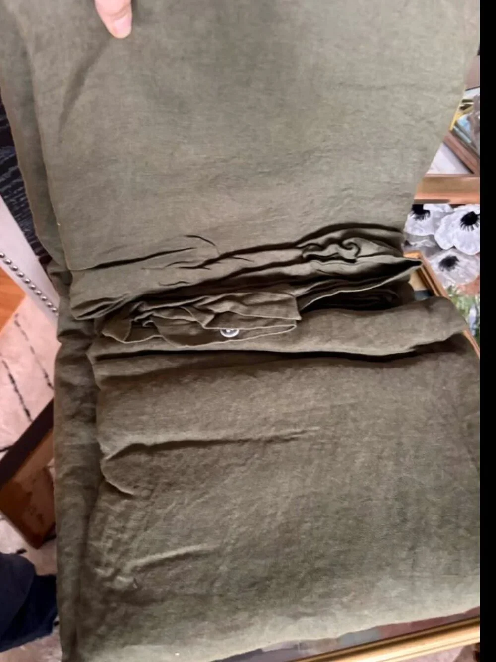 NEW CB2 Forest Green QUEEN 100% Linen Duvet Cover ONLY. NO SHAMS